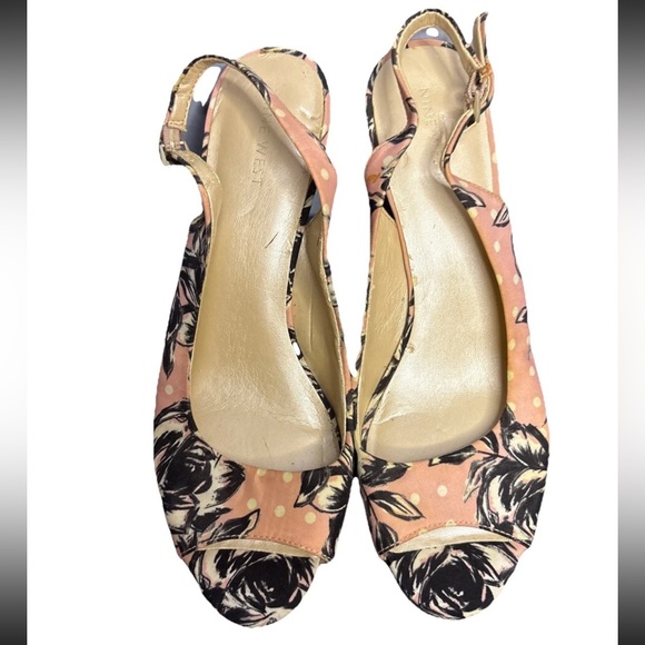 Nine West Floral Pink Heels Open Toe Size 8.5 - Picture 1 of 5
